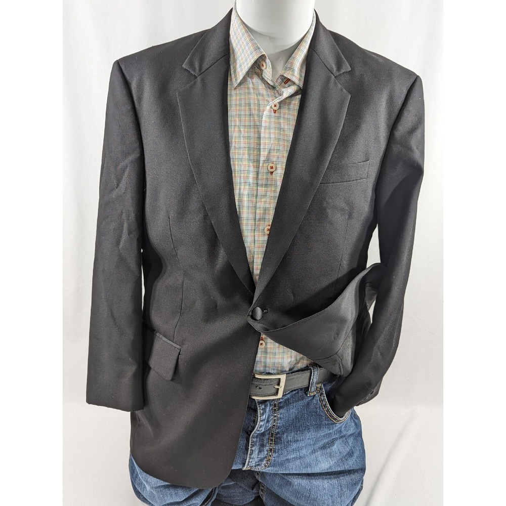Jos A Bank Signature Tuxedo Jacket Blazer Mens 38S Solid Black Wool 1 Button